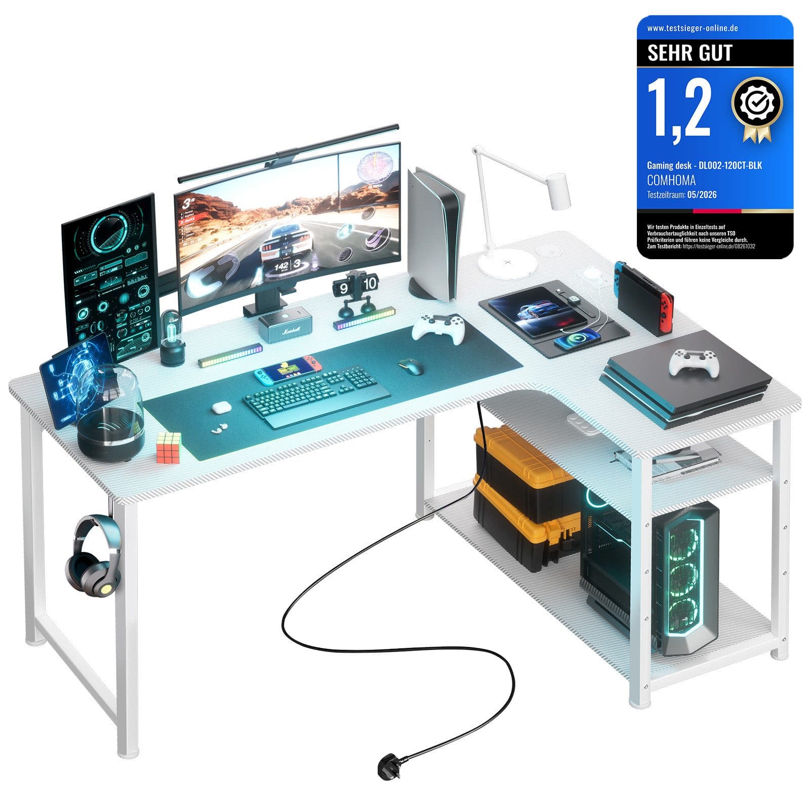 L Şekilli Köşe Masası 120/100 cm – USB ve Priz